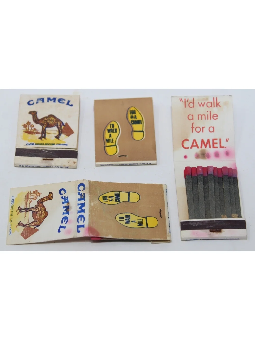 Vintage Lot of 4 Matchbooks I'd Walk a Mile for a Camel Cigarettes Cigars 1970s